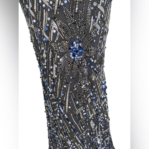 Zena Blue Sequin Deep V Mermaid Maxi Dress – Medium – NWT - Picture 6 of 12